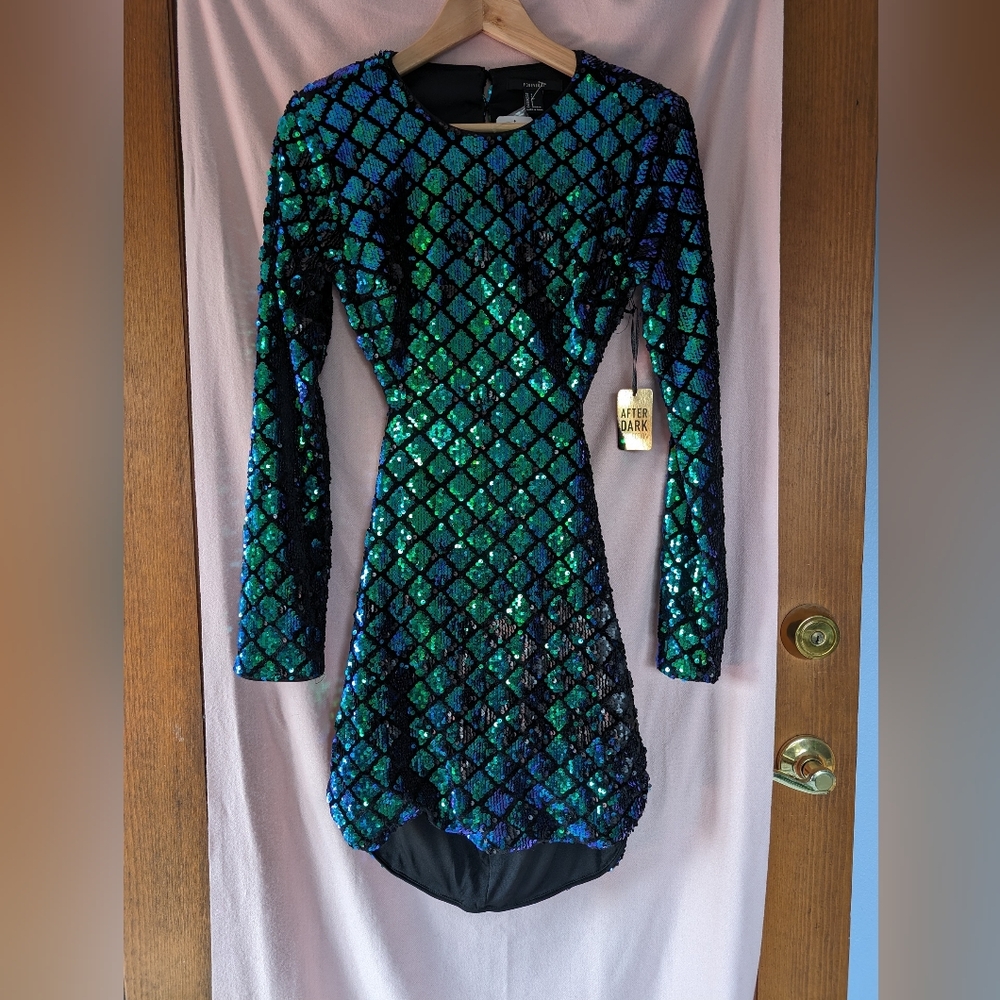 Iridescent long sleeve mini dress
